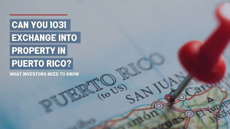 Map of Puerto Rico with a red push pin marking the location, representing real estate investment focus for 1031 exchanges
